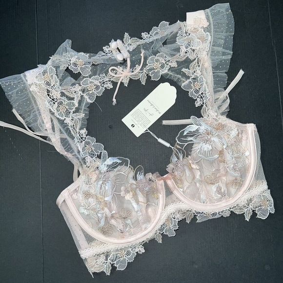 For LOVE and LEMONS high-neck 32D,32DD,34DD,36DD BRA SET MAE pink EMBROIDERED - Picture 1 of 13